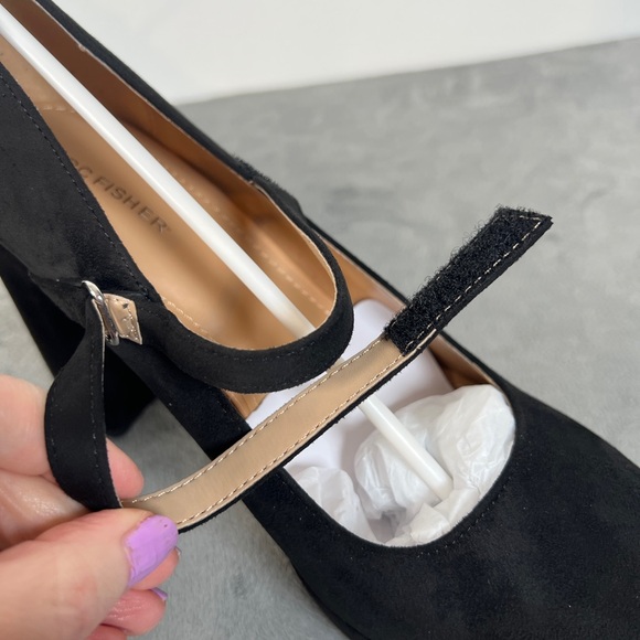 Marc Fisher Nicoly Square Toe Maryjane's w/velcro adjust ankle strap black suede - Picture 5 of 9